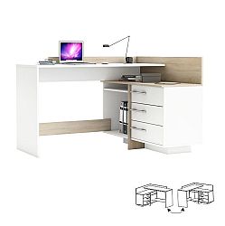 Rohový PC stolík Tale (biela + dub sonoma)