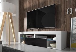 TV stolík/skrinka Liala (biela + čierny lesk) (s LED)